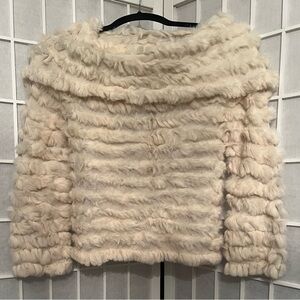 BCBG MAXAZRIA Rabbit Fur Off-Shoulder Top Cream NWT